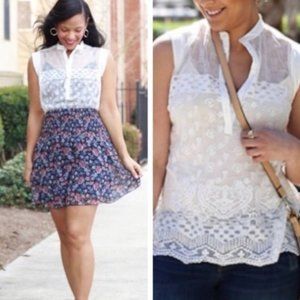 CABI Prudence White Lace Blouse M